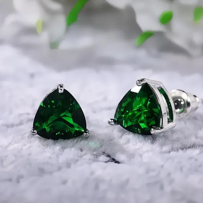 Minimalist Triangular Cubic Zirconia Stud Earrings for Women Fashion Jewelry White Multicolor Green Blue