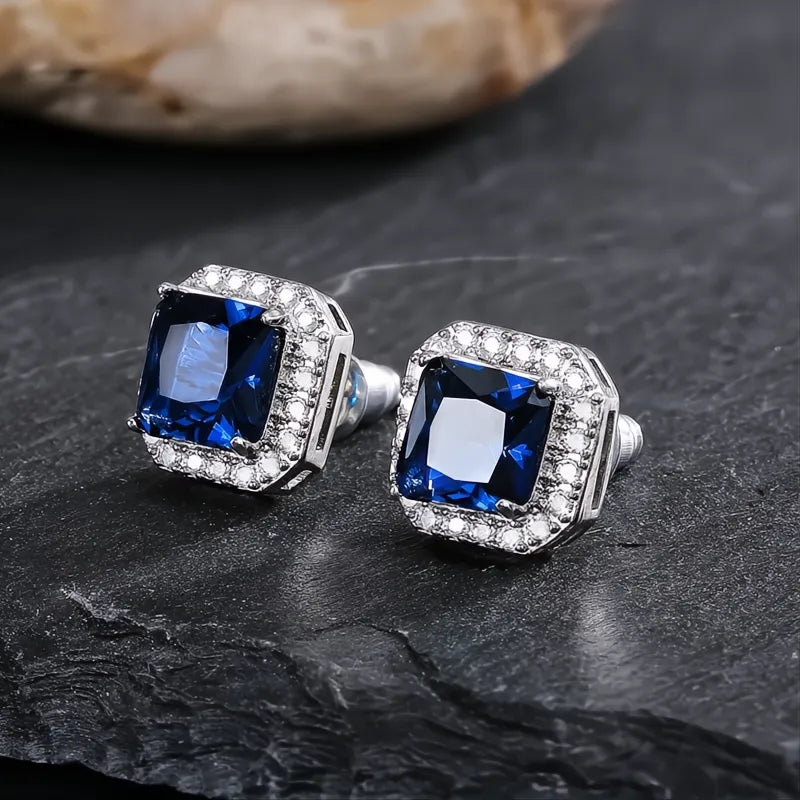 Rectangle Square Green Cubic Zirconia Stud Earrings for Women Elegant Party Anniversary Gift
