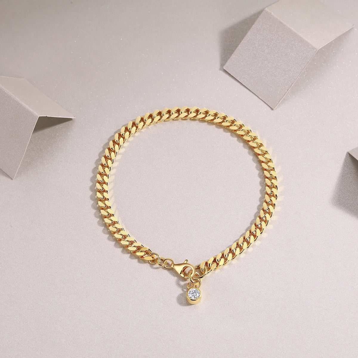 0.3ct Moissanite Cuban Chain Bracelet S925 Silver 18K Gold Plated Men Hip Hop Jewelry