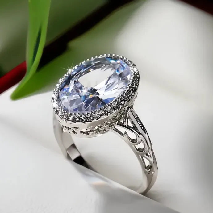 Oval Crystal Cubic Zirconia Wedding Engagement Ring for Women Brass Band