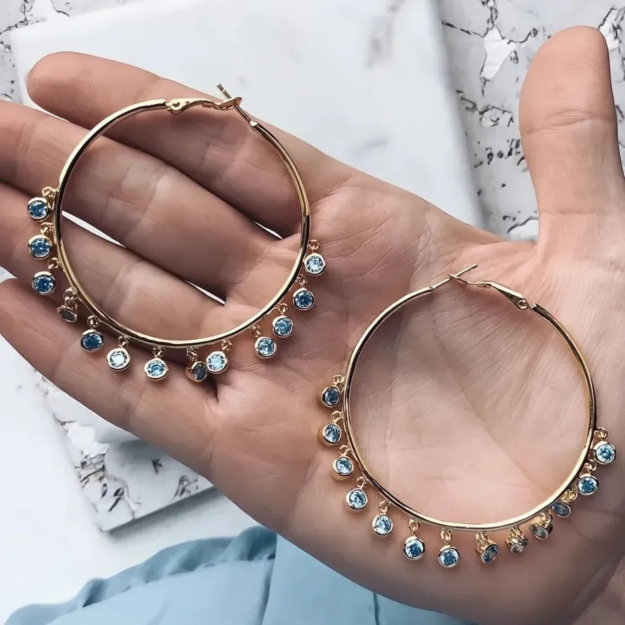 Large Gold Tassel Hoop Earrings for Women Party Wear Copper Alloy CZ