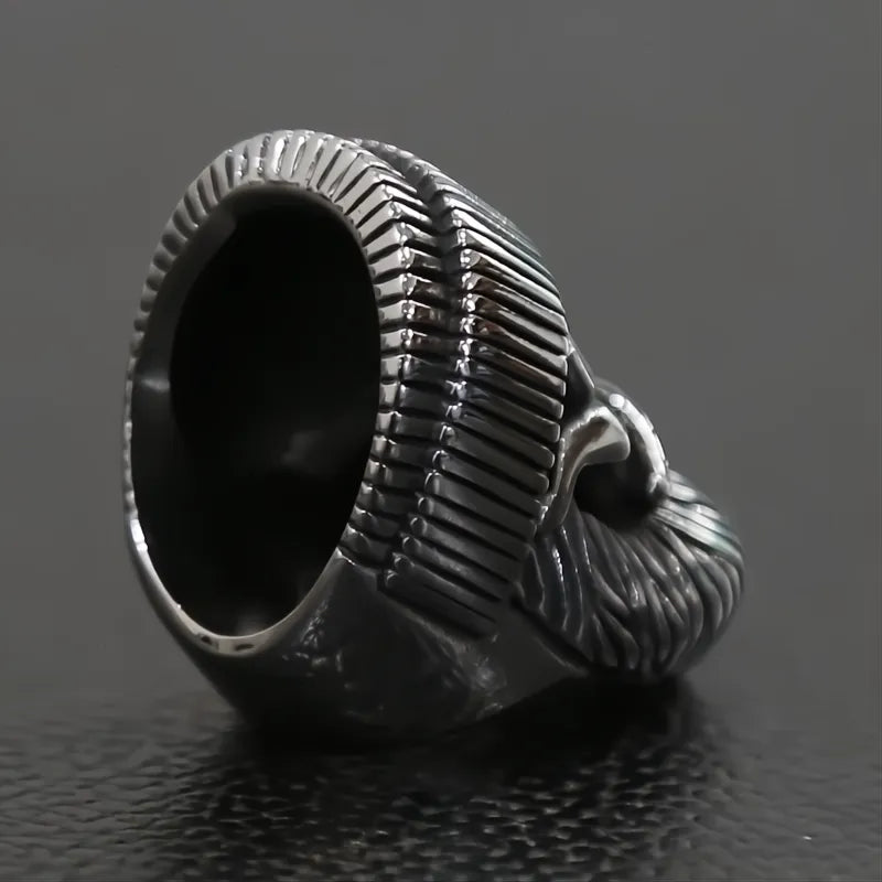 Punk Skull Ring Stainless Steel Men Boys Big Beard Hat Old Man Biker Hip Hop Jewelry Gift