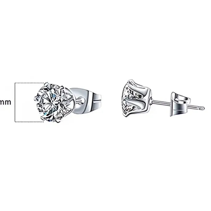 Minimalist Silver Geometric Cubic Zirconia Stud Earrings 6 Claws Unisex