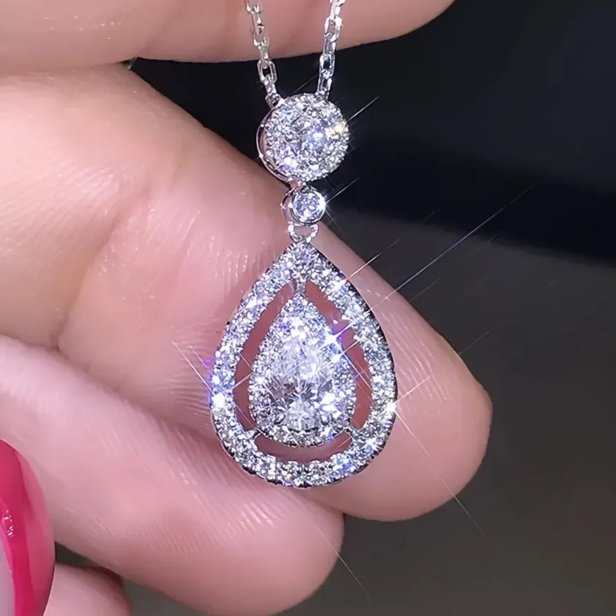 Silver Cubic Zirconia Wedding Necklace for Women – Luxury Statement Jewelry