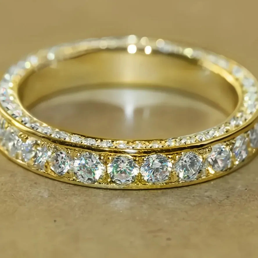 Classic Women’s Brass Band Ring Full Paved Cubic Zirconia Wedding Engagement Jewelry