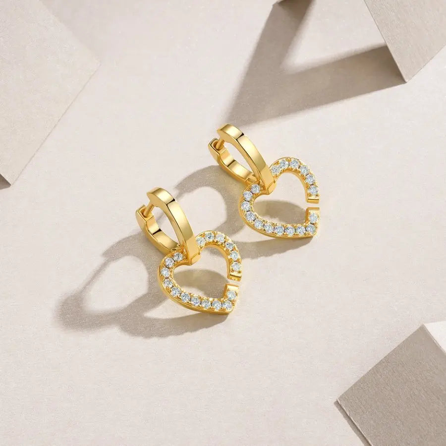 2pcs Heart Shaped Moissanite Earrings 0.578CTW 18K Gold Plated S925 Silver Jewelry