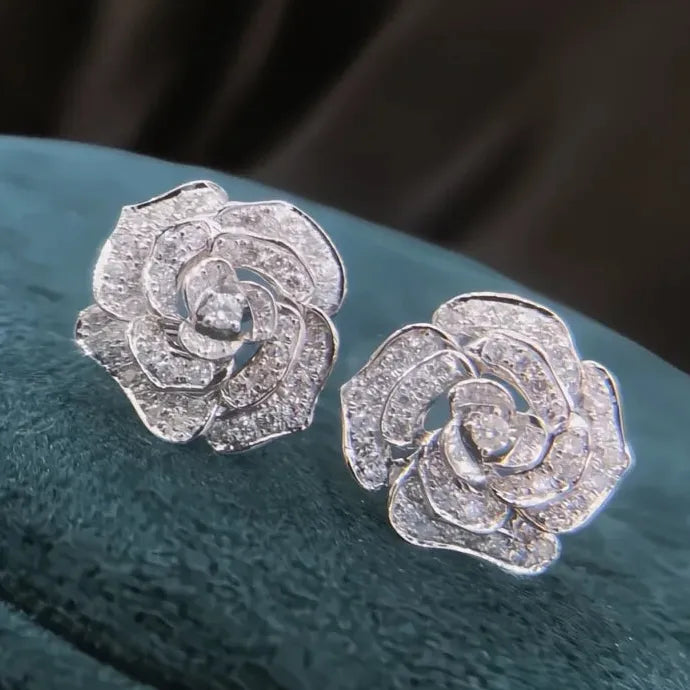 Romantic Flower Shaped Copper Alloy CZ Bridal Wedding Earrings Gift