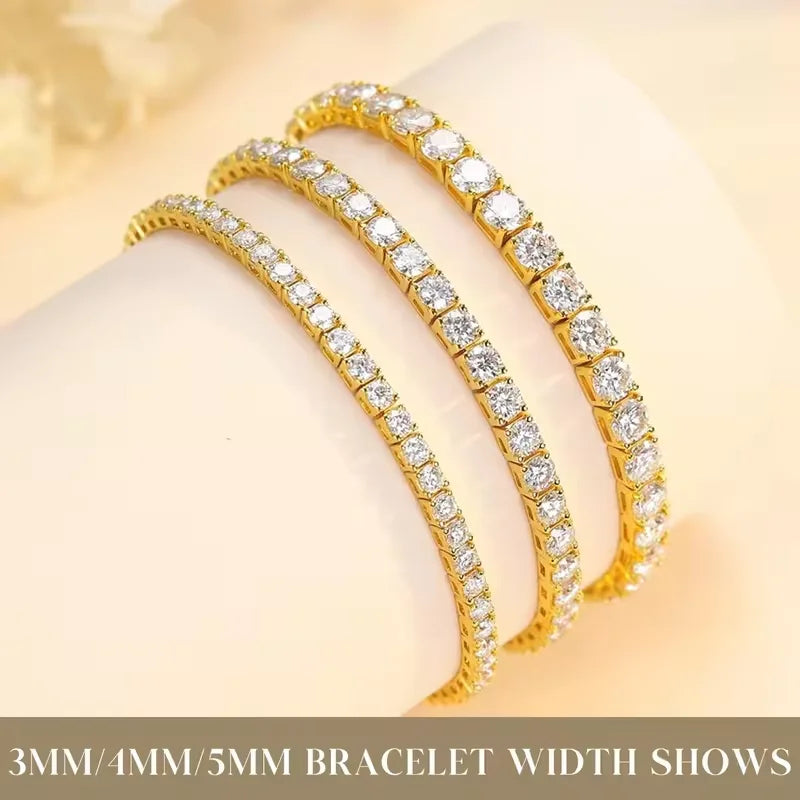 3/4/5mm Moissanite Tennis Bracelet S925 Silver D VVS1 18K Gold Plated Jewelry Men Women