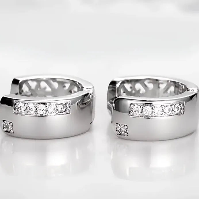 Small Geometric Hollow Hoop Earrings with White Cubic Zirconia Loop