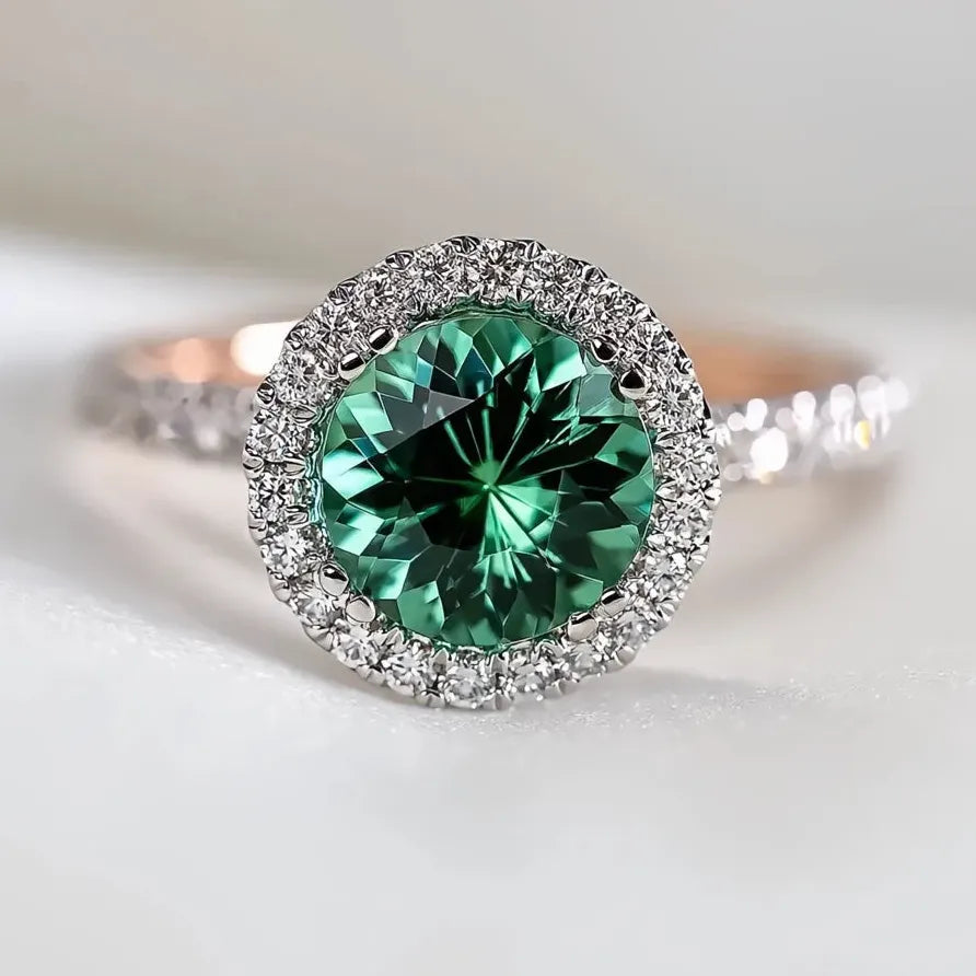 Green Stone Geometric Women’s Wedding Ring with Micro Pave Crystal Zircon Gift