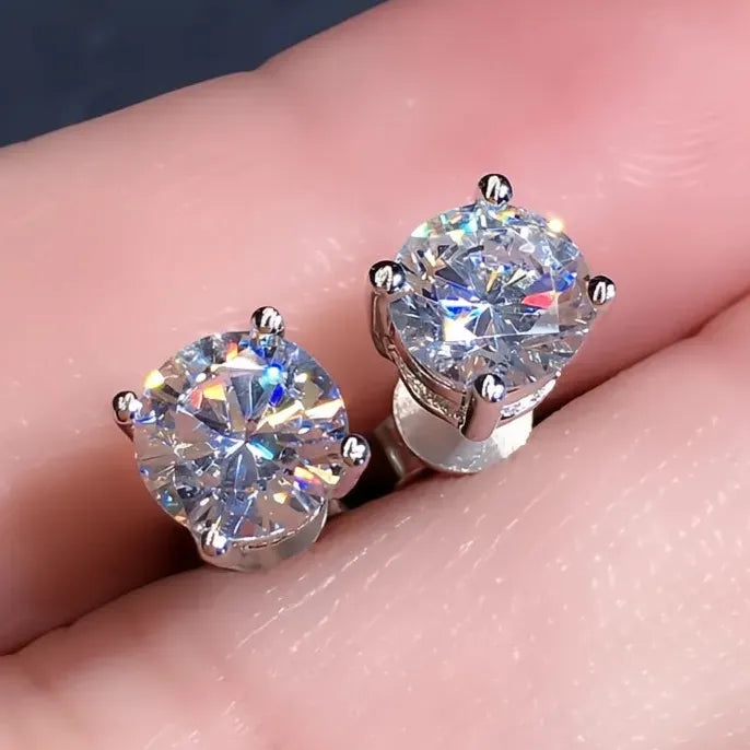 Round Cubic Zirconia Crystal Stud Earrings Unisex Daily Wear Simple Versatile Jewelry Gift