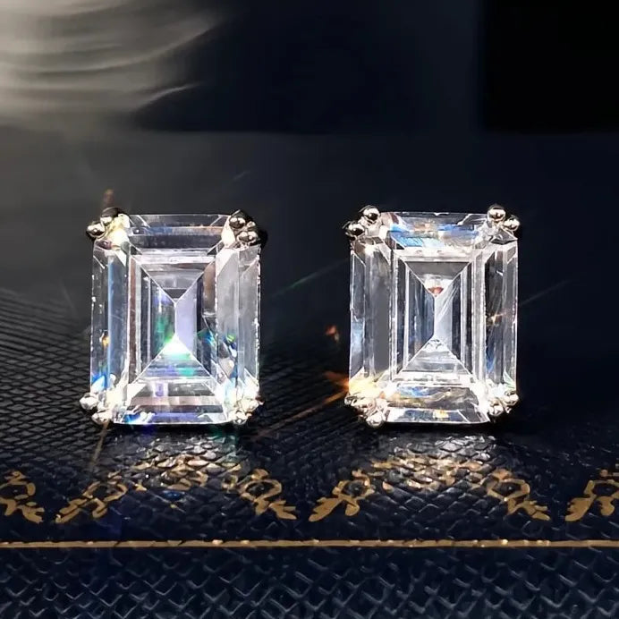 Geometric Square Cubic Zirconia Stud Earrings Unisex for Men & Women