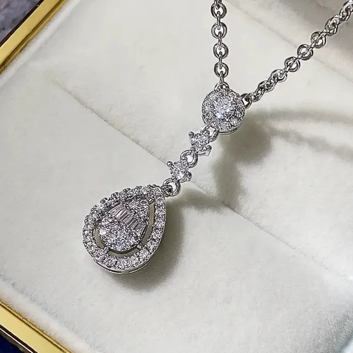 Copper CZ Wedding Pendant Necklace for Women Bridal Jewelry Sweet Style