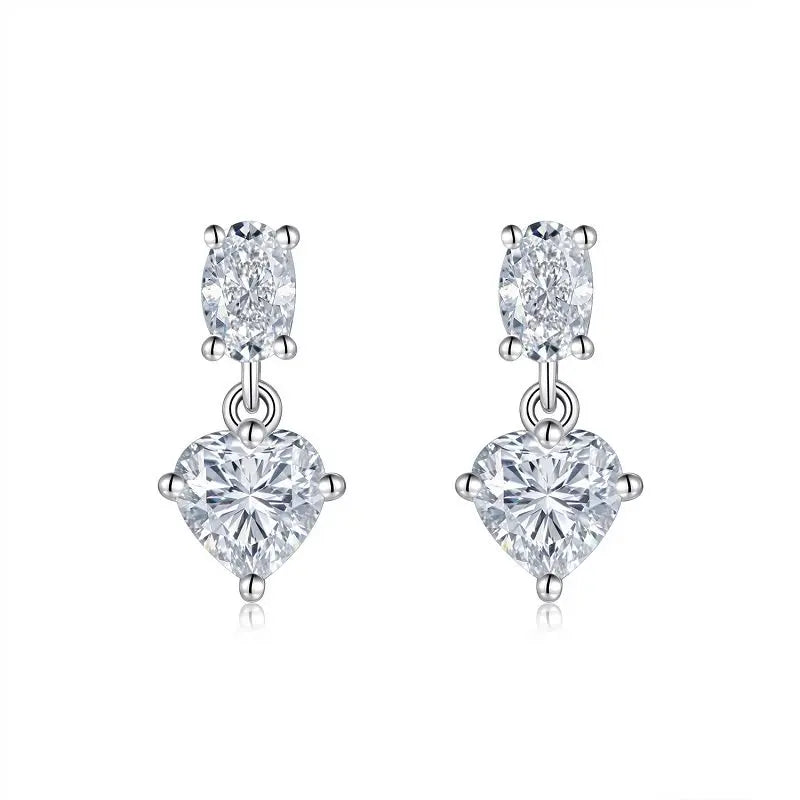 2pcs 925 Sterling Silver 3CTW Oval & Heart Moissanite Drop Earrings Women Jewelry