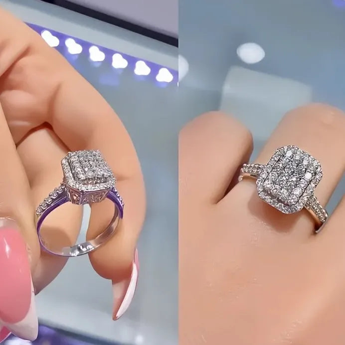Square Geometric Cubic Zirconia Wedding Ring for Women Bling Jewelry