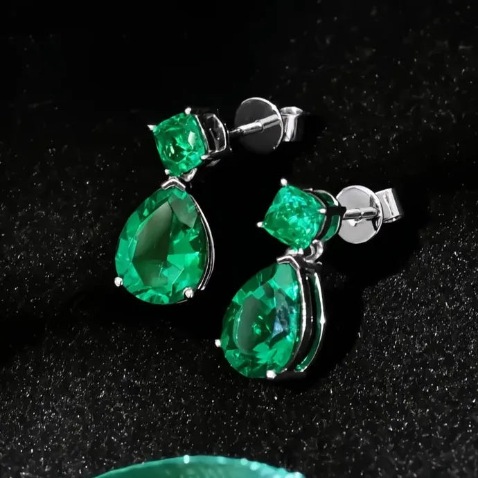 Vintage Green Geometric Copper CZ Drop Earrings for Women Gift