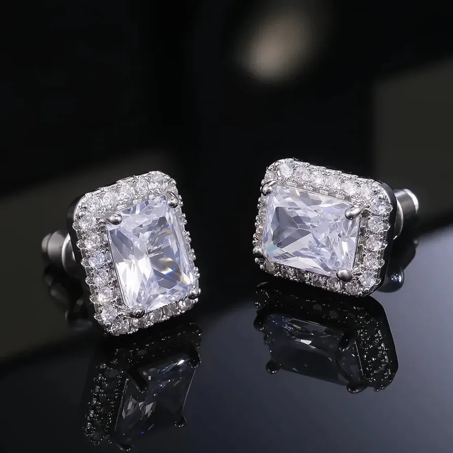 Luxury Women’s Square Cubic Zirconia Geometric Stud Earrings Gift