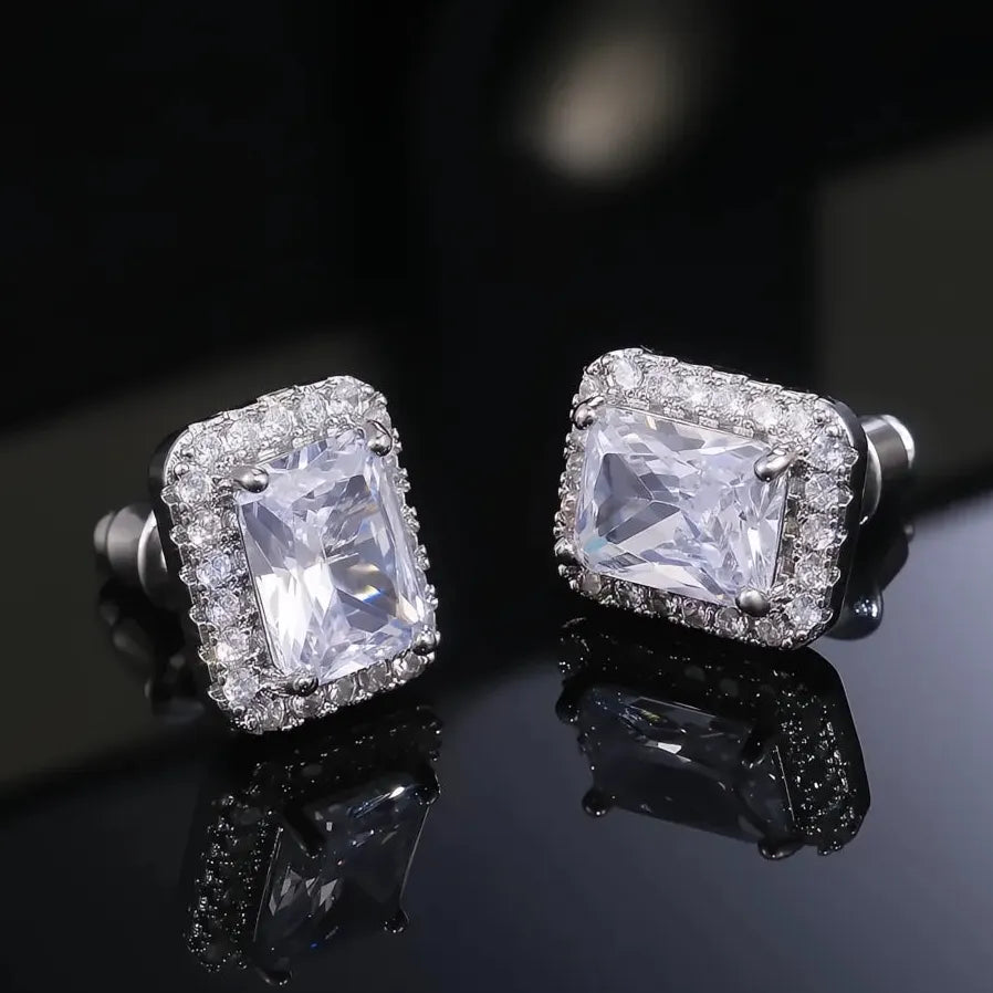 Delicate Women’s Square Cubic Zirconia Stud Earrings Luxury Jewelry