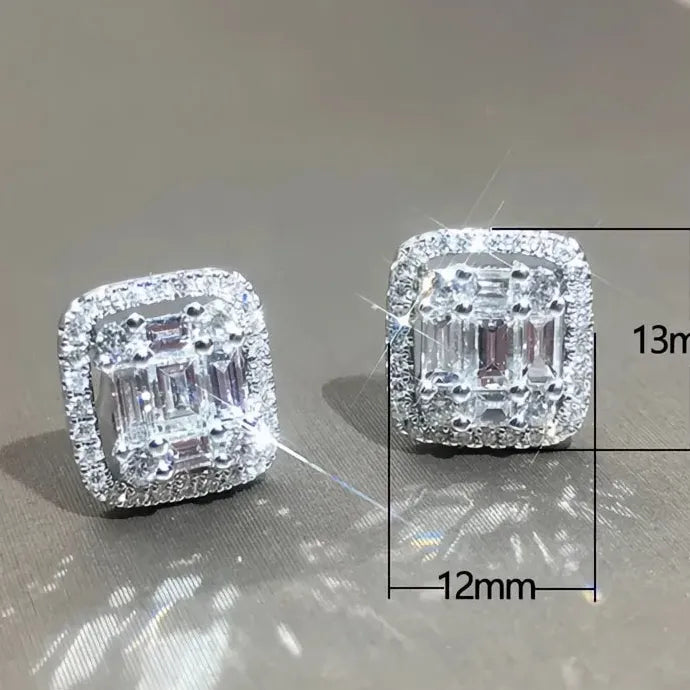 Geometric Cubic Zirconia Stud Earrings Silver Plated Copper Alloy Jewelry