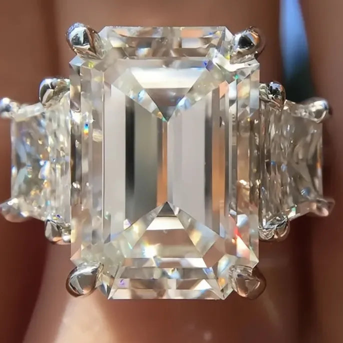 Geometric Cubic Zirconia Brass Engagement Wedding Ring for Women