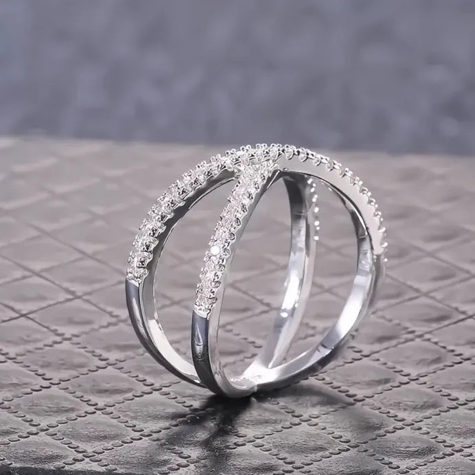 Women’s Luxury Cross X Shape Engagement Ring Silver CZ Paved Jewelry
