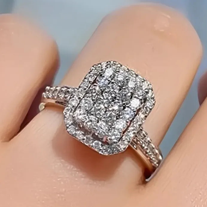 Square Geometric Cubic Zirconia Wedding Ring for Women Bling Jewelry