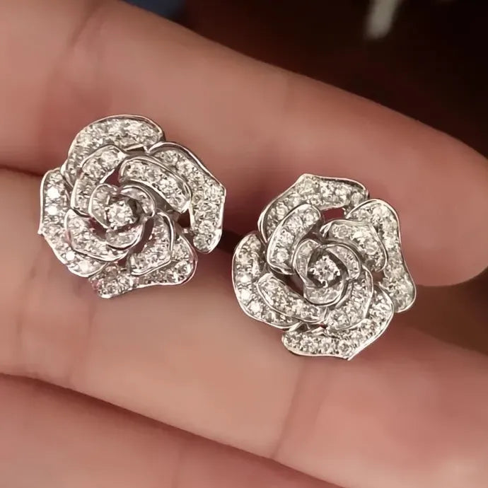 Romantic Flower Shaped Copper Alloy CZ Bridal Wedding Earrings Gift