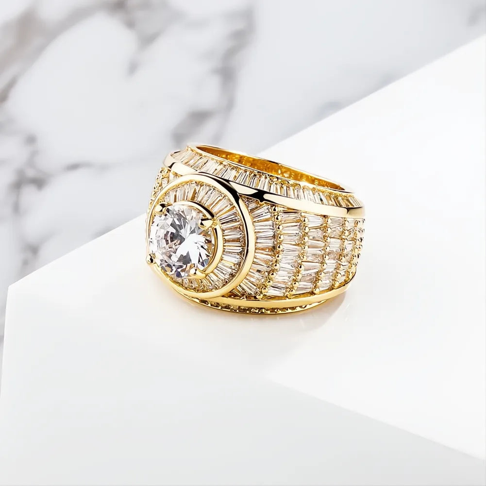 White Gold Color Baguette CZ Ring | Fully Iced Out Hip Hop Rap Bling Jewelry