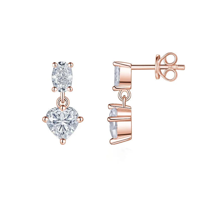 2pcs 925 Sterling Silver 3CTW Oval & Heart Moissanite Drop Earrings Women Jewelry