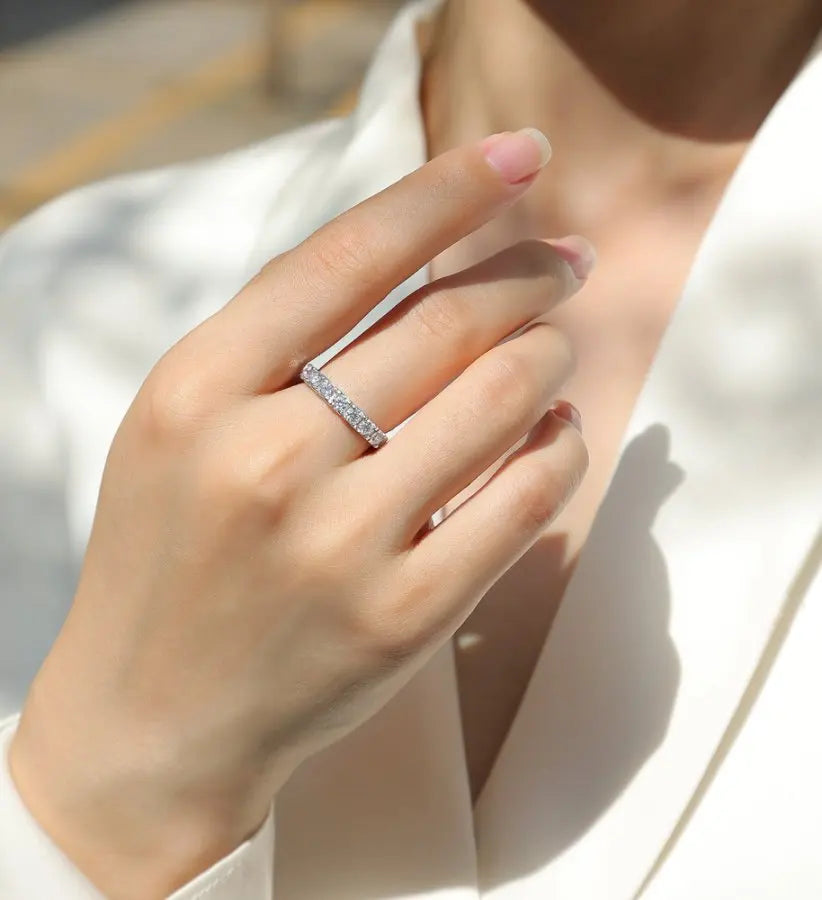 S925 Sterling Silver 0.7CT Moissanite Half Eternity Wedding Anniversary Ring Women