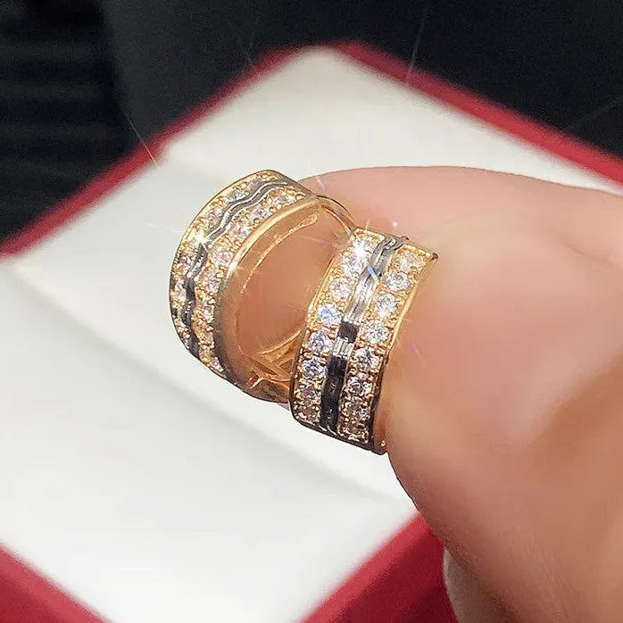 Two Tone Micro Paved CZ Geometric Hollow Hoop Earrings for Women Brass Alloy