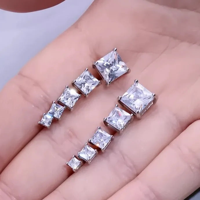 Square Cubic Zirconia Stud Earrings 5 Sizes Copper Geometric Gift