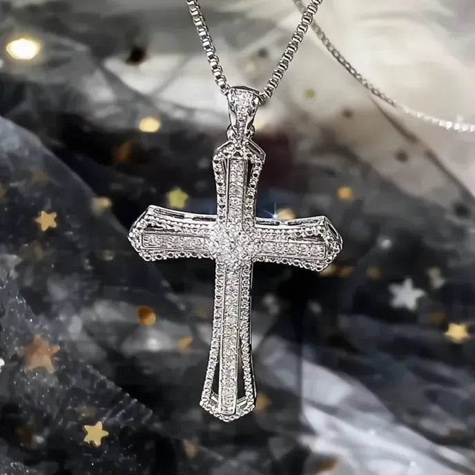 Luxury Cubic Zirconia Cross Pendant Necklace for Women Copper Alloy Fashion Jewelry