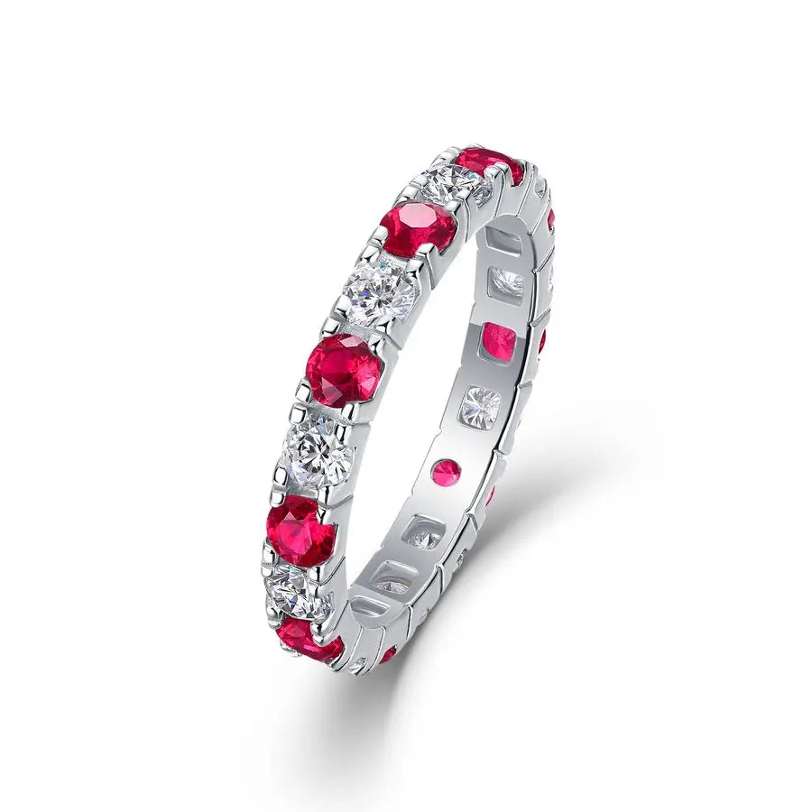 18K Gold & 925 Sterling Silver Plated 3mm Moissanite Eternity Band Ring Women Men