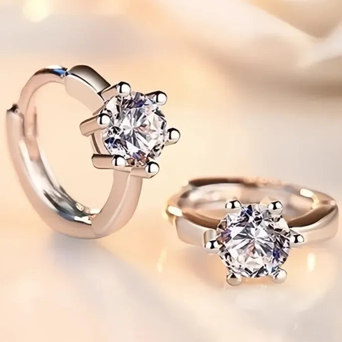 Copper Hoop Earrings with 6 Prong Solitaire Cubic Zirconia for Women