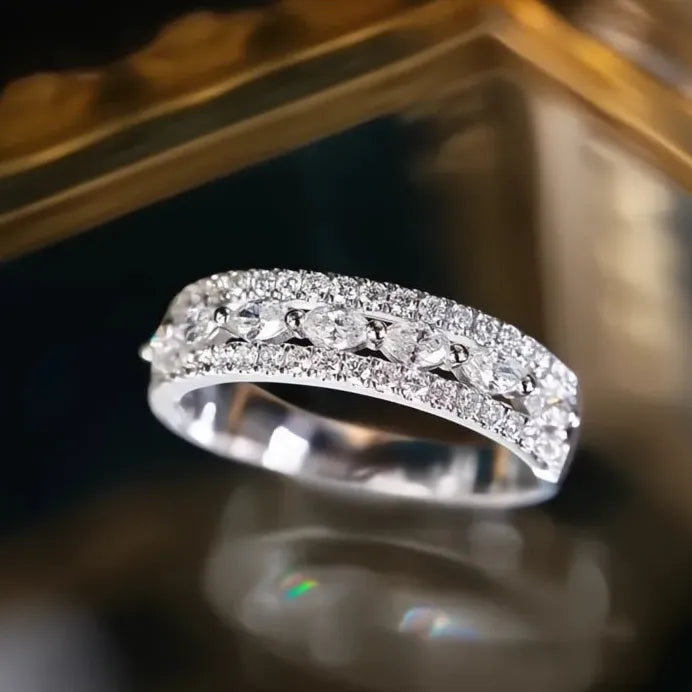 Women’s Elegant Round Marquise CZ Brass Wedding Ring Gift