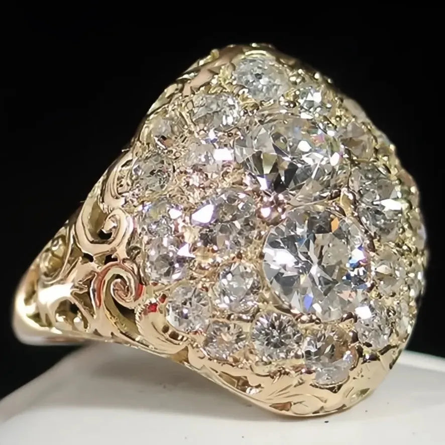 Gorgeous Gold Color Bridal Wedding Ring with Full Cubic Zirconia, Trendy Women’s Party Jewelry