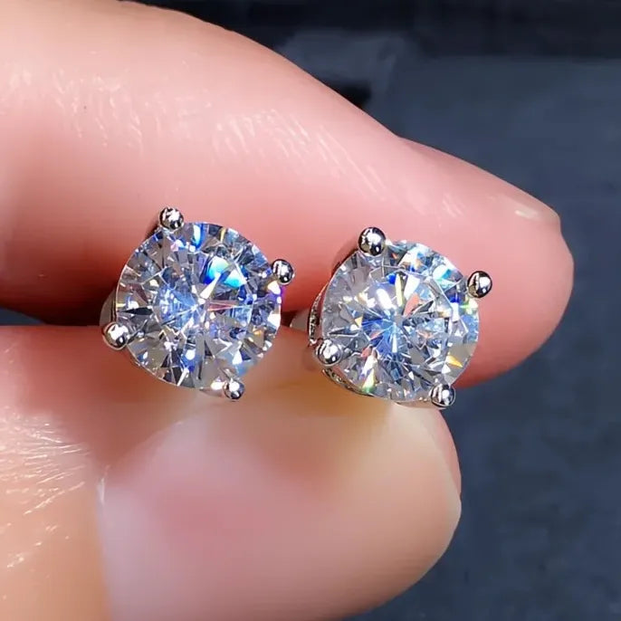 Round Cubic Zirconia Crystal Stud Earrings Unisex Daily Wear Simple Versatile Jewelry Gift