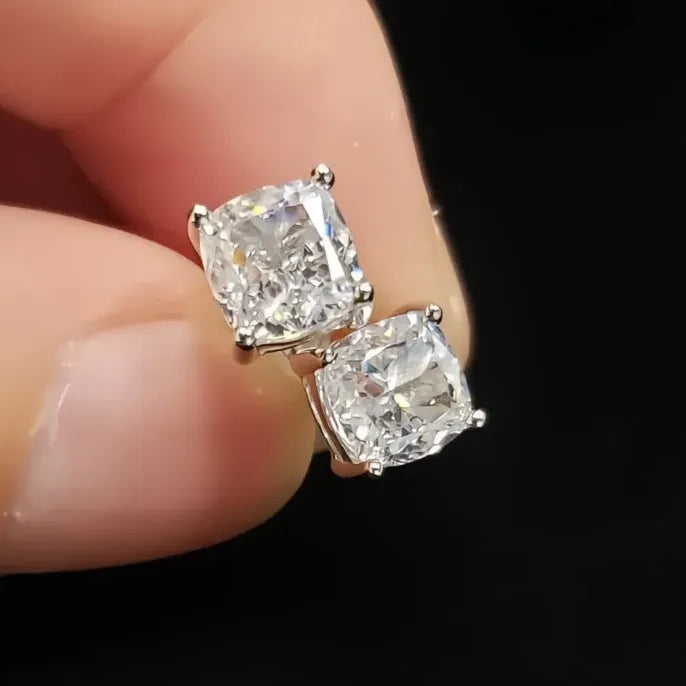 Geometric Cushion Cut Cubic Zirconia Stud Earrings Copper Alloy Gift