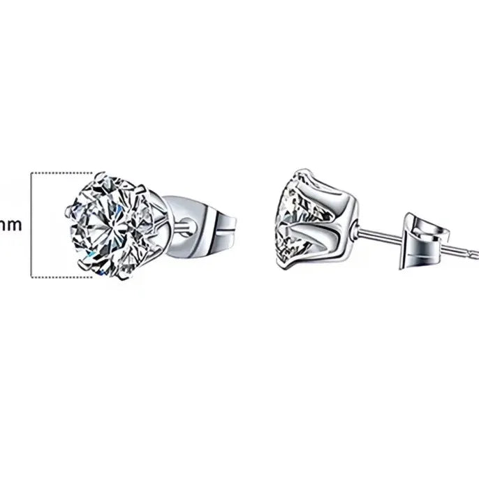 Minimalist Silver Geometric Cubic Zirconia Stud Earrings 6 Claws Unisex