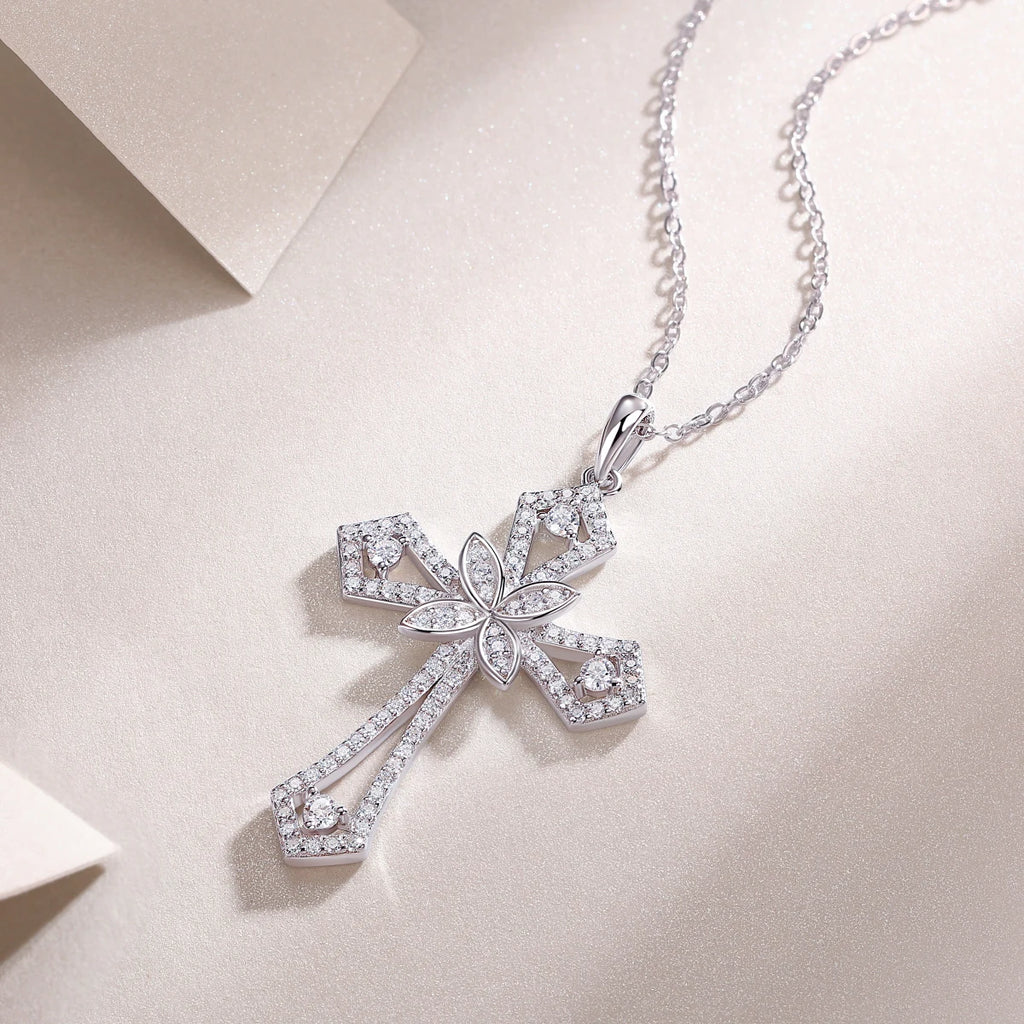 Moissanite Cross Pendant Necklace S925 Silver 18K Gold Plated Jewelry Women