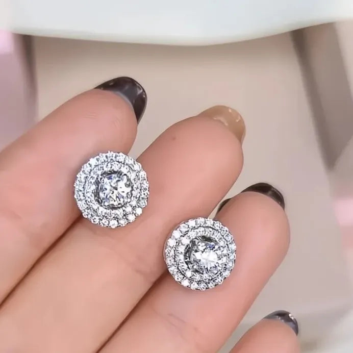 Geometric Cubic Zirconia Round Stud Earrings for Women Wedding Jewelry