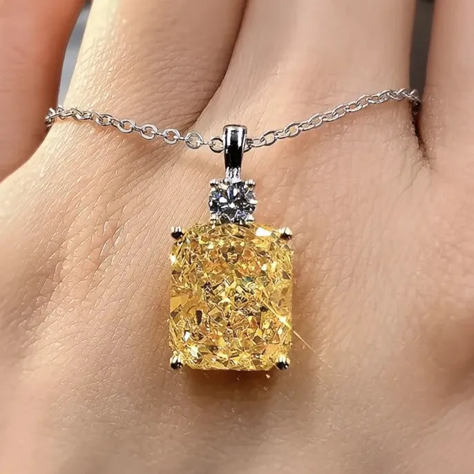 Gorgeous Yellow Square Cubic Zirconia Pendant Necklace for Women Delicate Engagement Jewelry Gift