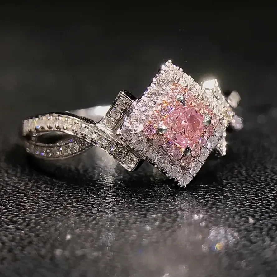 Pink Cubic Zirconia Brass Women’s Engagement Ring Romantic Valentine Gift