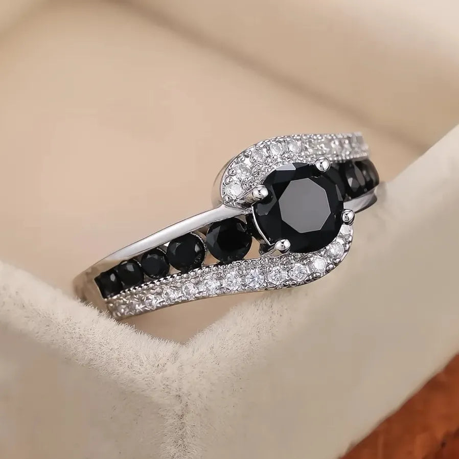 Classic Black Stone Women’s Wedding Ring Crystal Zircon Brass Gift