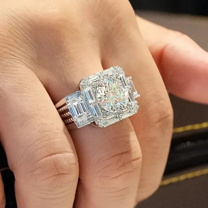 Geometric Square Cubic Zirconia Wedding Engagement Rings Unisex Bands