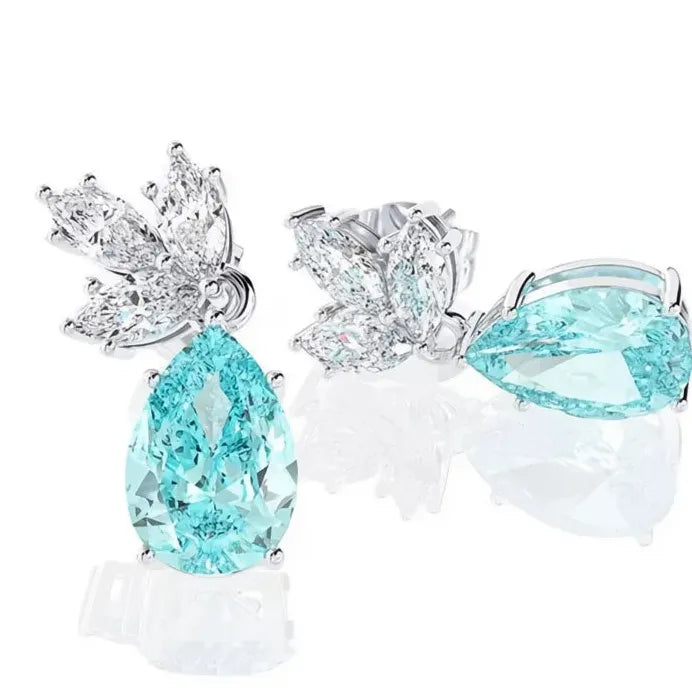 Light Blue Geometric Water Drop Cubic Zirconia Earrings for Women