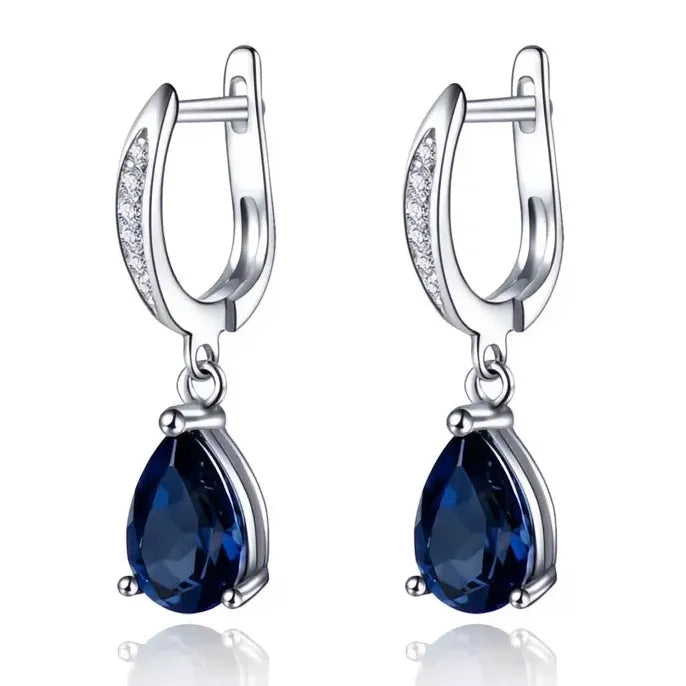 Gorgeous Water Drop Shape Blue Cubic Zirconia Drop Earrings for Women Elegant Classic Jewelry Party Accessories