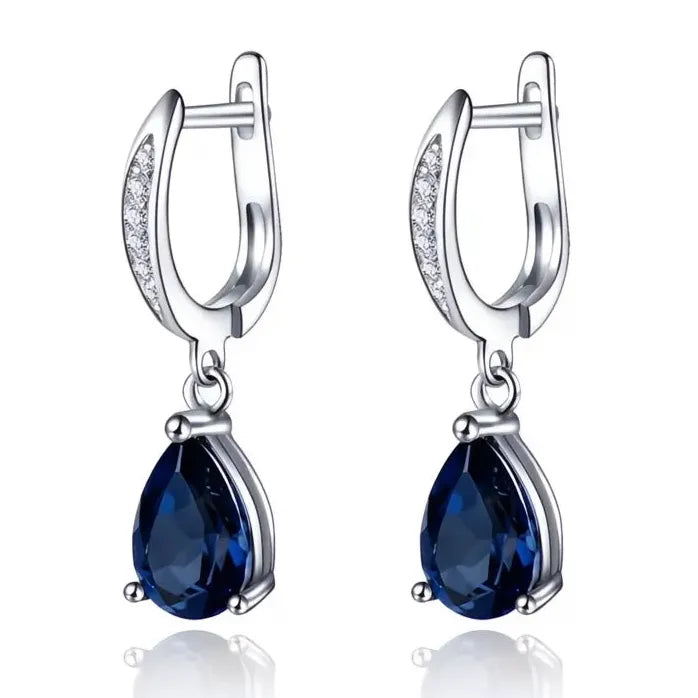 Blue Water Drop Cubic Zirconia Earrings for Women Copper Alloy Jewelry
