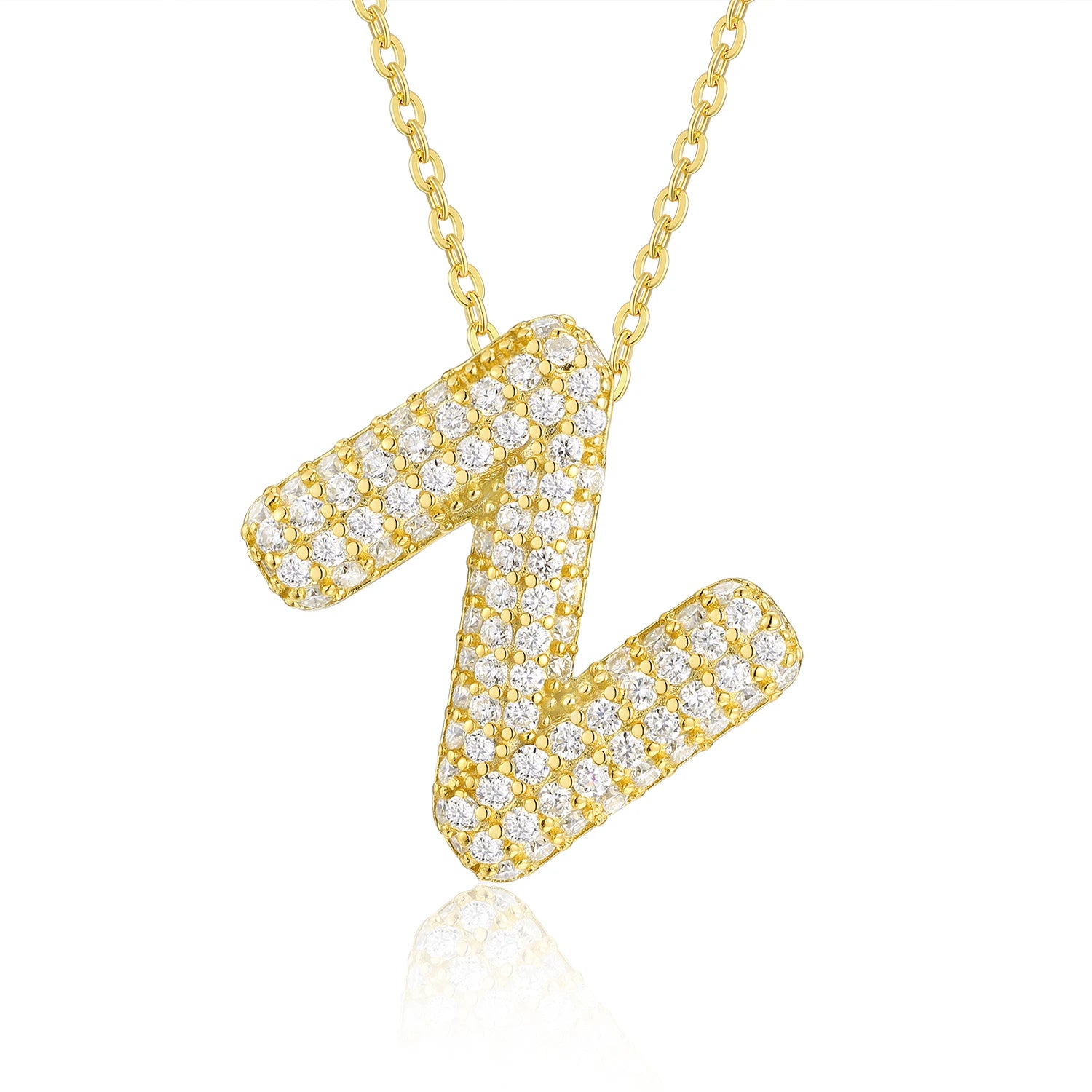 Gold Plated Moissanite Alphabet Pendant Necklace 26 Letters 925 Silver Unisex Jewelry